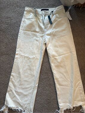 J Brand Cream Wide-Leg Frayed-Hem Jeans